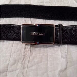 Montblanc Black Leather Belt with Silver Buckle